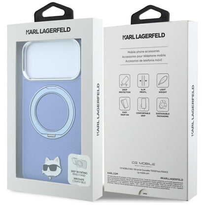 MagSafe ovitek za Apple iPhone 18 Pro Max / 17 Pro Max, Karl Lagerfeld, Saffiano Ring Stand 360 Choupette Pin, Bleu
