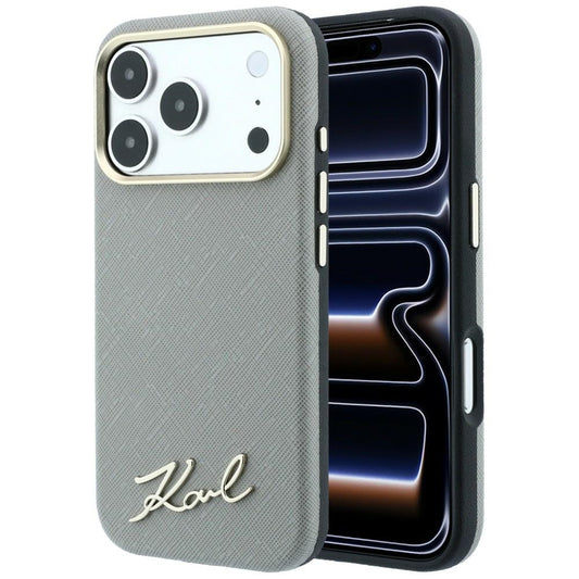 Ovitek MagSafe za Apple iPhone 18 Pro Max / 17 Pro Max, Karl Lagerfeld, Saffiano Small Script Metal Logo, Bež