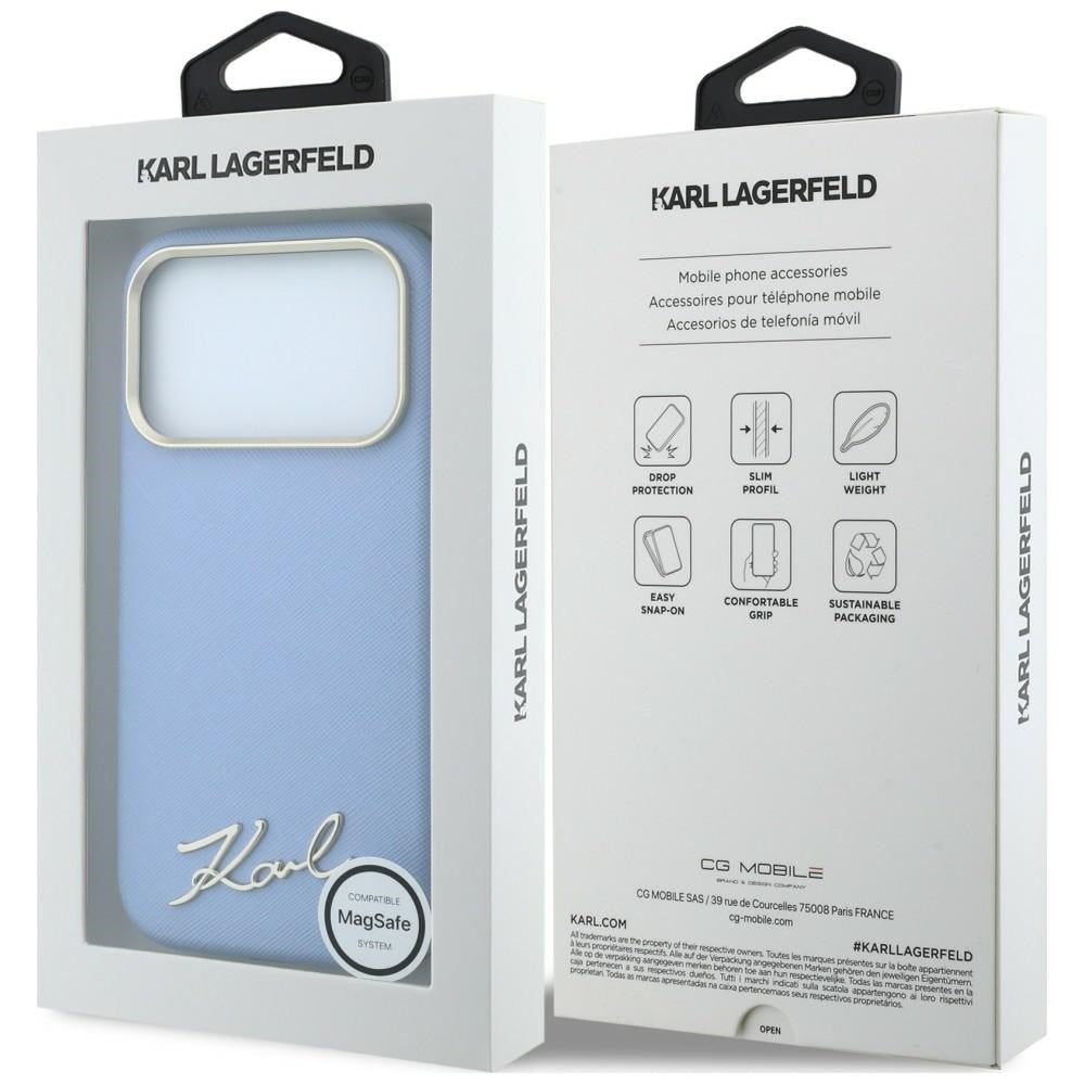 MagSafe ovitek za Apple iPhone 18 Pro Max / 17 Pro Max, Karl Lagerfeld, Saffiano majhen napis kovinski logotip, modra