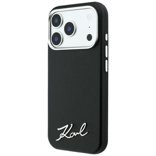MagSafe ovitek za Apple iPhone 18 Pro Max / 17 Pro Max, Karl Lagerfeld, Saffiano majhen napis kovinski logotip, črn