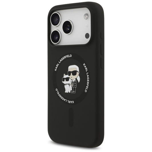 MagSafe ovitek za Apple iPhone 18 Pro Max / 17 Pro Max, Karl Lagerfeld, silikonski obroč Karl & Choupette, črn