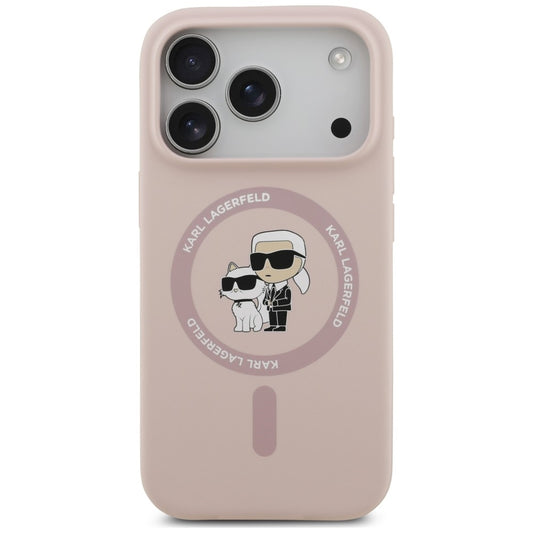 MagSafe ovitek za Apple iPhone 18 Pro Max / 17 Pro Max, Karl Lagerfeld, silikonski obroč Karl & Choupette, roza