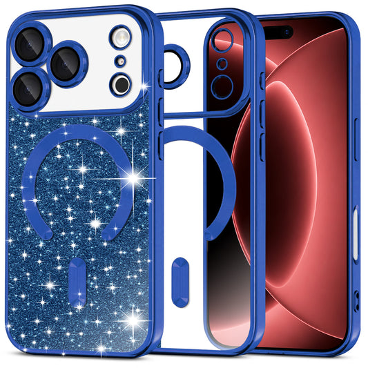 MagSafe ovitek za Apple iPhone 18 Pro Max / 17 Pro Max, Techsuit, Luxury Glitter, Temno modra