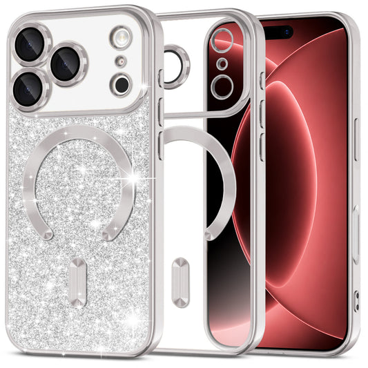 MagSafe ovitek za Apple iPhone 18 Pro Max / 17 Pro Max, Techsuit, Luxury Glitter, Srebrn