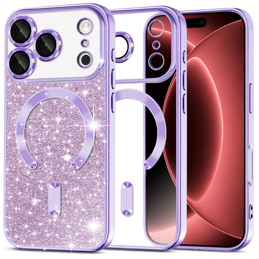 MagSafe ovitek za Apple iPhone 18 Pro Max / 17 Pro Max, Techsuit, Luxury Glitter, Svetlo vijolična