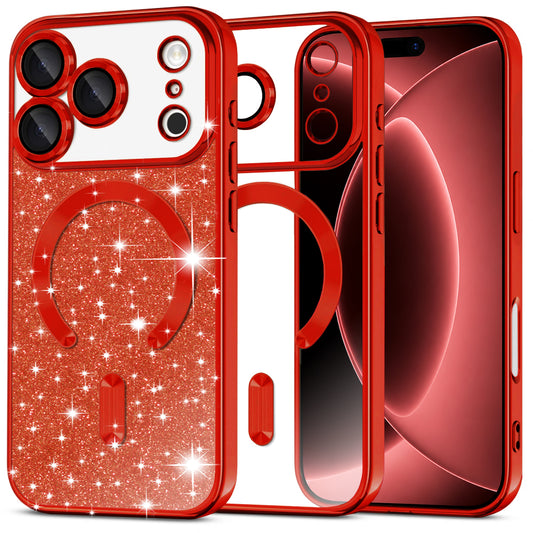 MagSafe ovitek za Apple iPhone 18 Pro Max / 17 Pro Max, Techsuit, Luxury Glitter, Rdeč