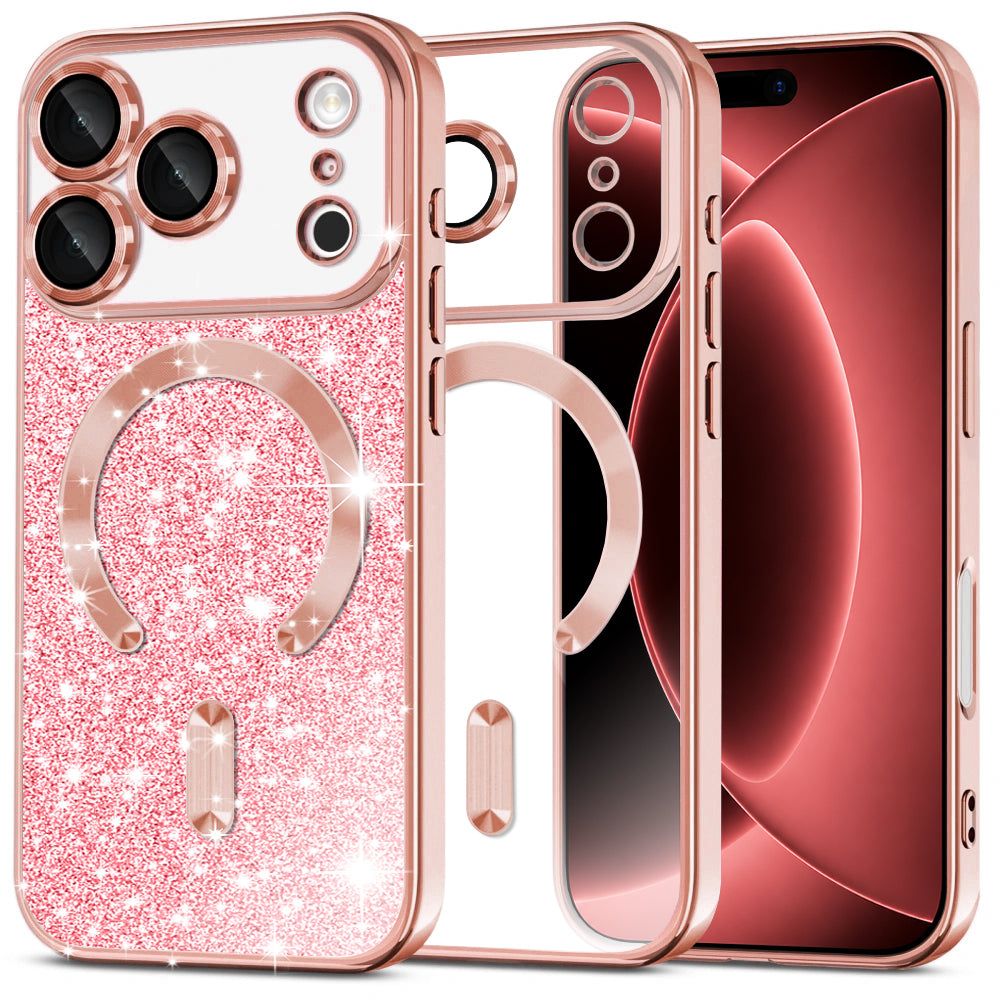 Ovitek MagSafe za Apple iPhone 18 Pro Max / 17 Pro Max, Techsuit, Luxury Glitter, Roza zlata