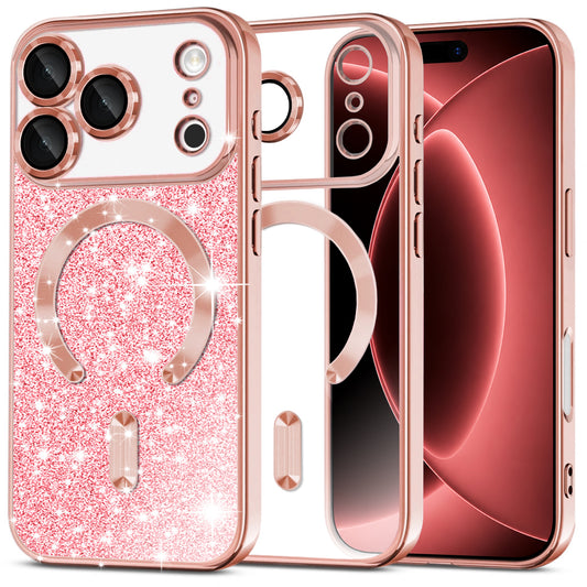 Ovitek MagSafe za Apple iPhone 18 Pro Max / 17 Pro Max, Techsuit, Luxury Glitter, Roza zlata