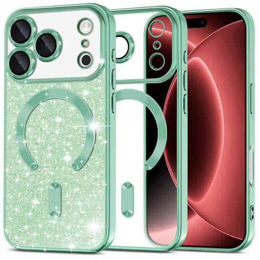 Ovitek MagSafe za Apple iPhone 18 Pro Max / 17 Pro Max, Techsuit, Luxury Glitter, Svetlo zelena