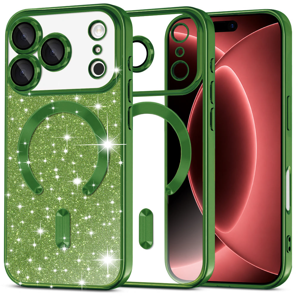 MagSafe ovitek za Apple iPhone 18 Pro Max / 17 Pro Max, Techsuit, Luxury Glitter, Temno zelena