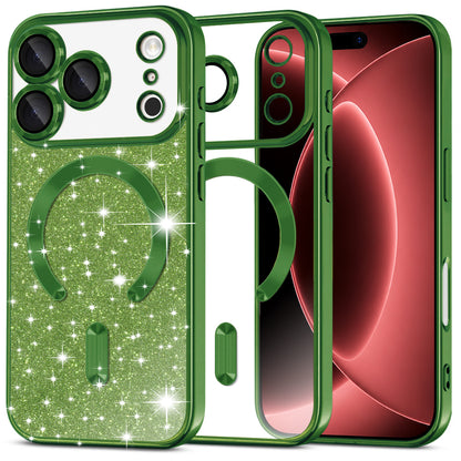 MagSafe ovitek za Apple iPhone 18 Pro Max / 17 Pro Max, Techsuit, Luxury Glitter, Temno zelena