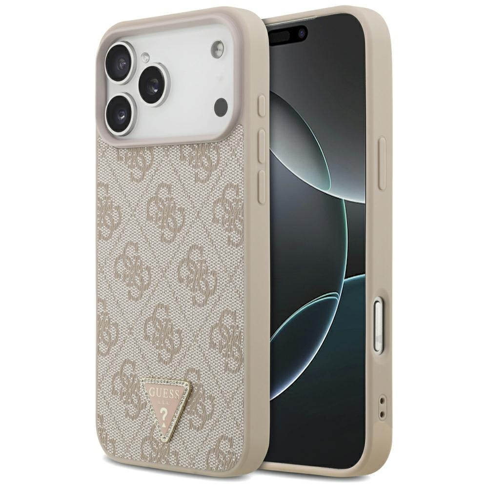 Ovitek MagSafe za Apple iPhone 18 Pro Max, Guess, 4G Triangle Strass, Roza
