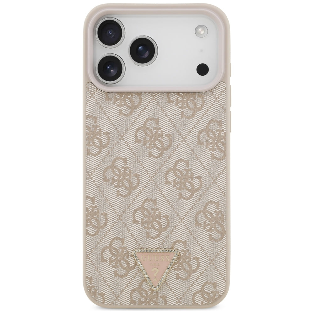 Ovitek MagSafe za Apple iPhone 18 Pro Max, Guess, 4G Triangle Strass, Roza