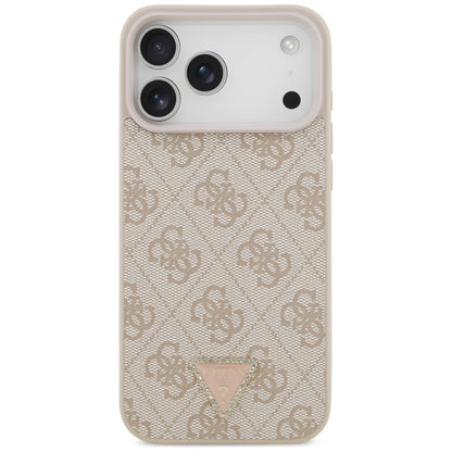 Ovitek MagSafe za Apple iPhone 18 Pro Max, Guess, 4G Triangle Strass, Roza