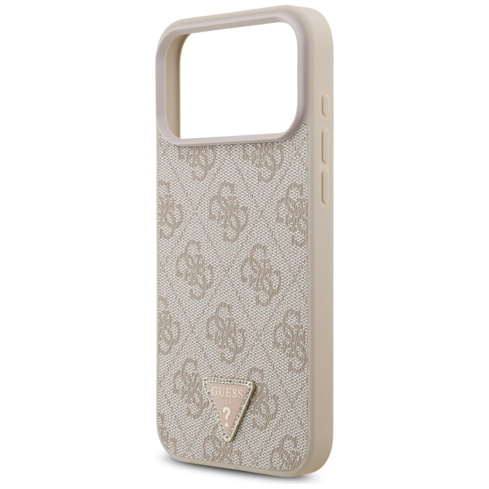 Ovitek MagSafe za Apple iPhone 18 Pro Max, Guess, 4G Triangle Strass, Roza