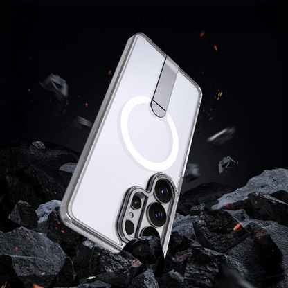 MagSafe ovitek za Samsung Galaxy S26 S942, Hybrid Armor, X s stojalom, Prozoren
