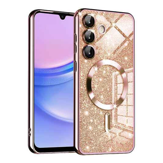 MagSafe ovitek za Samsung Galaxy A15 5G A156 / A15 A155, Techsuit, Luxury Glitter, rožnato zlata