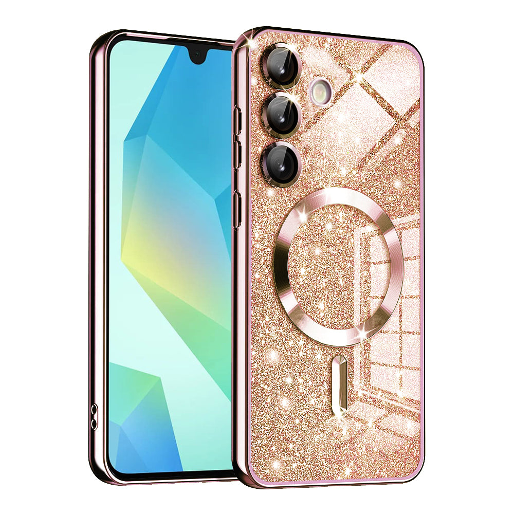 MagSafe ovitek za Samsung Galaxy A16 5G A166 / A16 4G A165, Techsuit, Luxury Glitter, Roza zlata