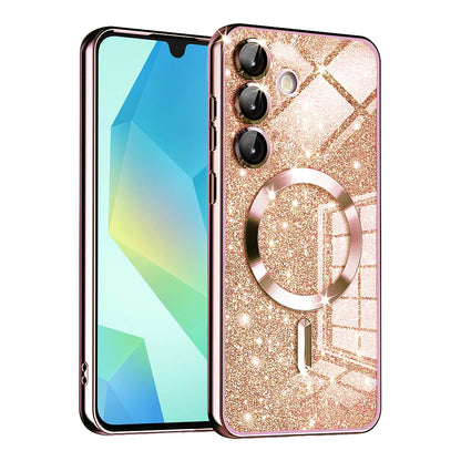 MagSafe ovitek za Samsung Galaxy A16 5G A166 / A16 4G A165, Techsuit, Luxury Glitter, Roza zlata