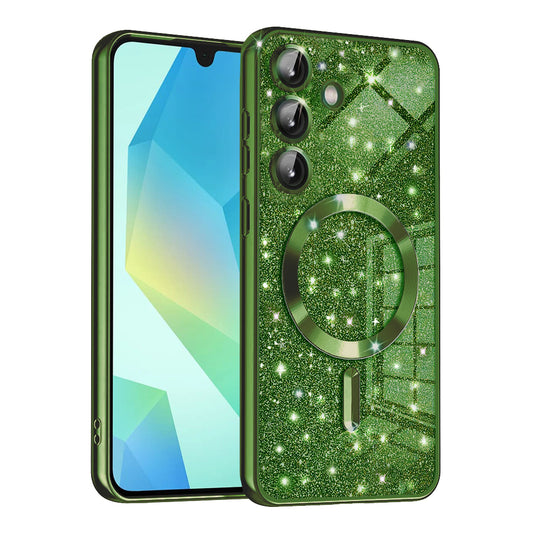 MagSafe ovitek za Samsung Galaxy A16 5G A166 / A16 4G A165, Techsuit, Luxury Glitter, Temno zelena