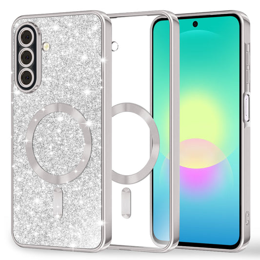 MagSafe ovitek za Samsung Galaxy A27 5G, Techsuit, Luxury Glitter, srebrn