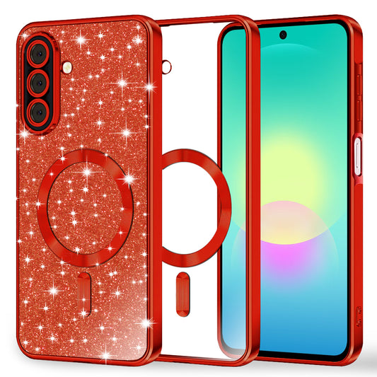 MagSafe ovitek za Samsung Galaxy A27 5G, Techsuit, Luxury Glitter, Rdeč