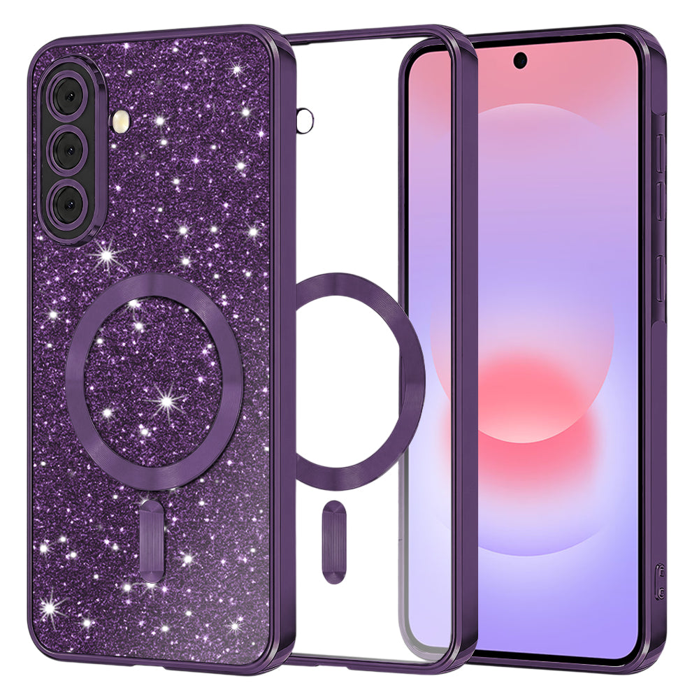 MagSafe ovitek za Samsung Galaxy A37 5G, Techsuit, Luxury Glitter, Temno vijolična