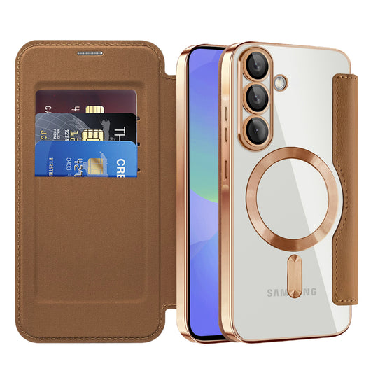 Ovitek MagSafe za Samsung Galaxy A37 5G, Techsuit, SmartMag Book, Rjava