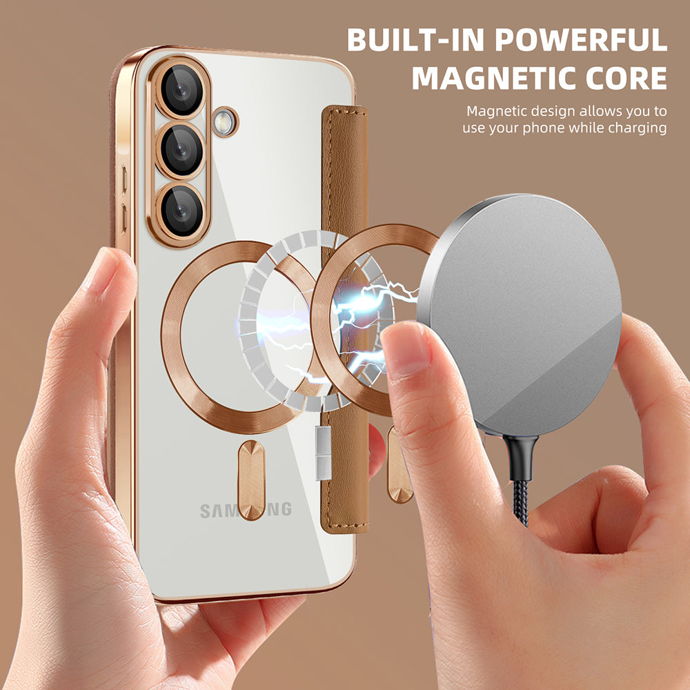 Ovitek MagSafe za Samsung Galaxy A37 5G, Techsuit, SmartMag Book, Rjava