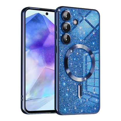 MagSafe ovitek za Samsung Galaxy A55 5G A556, Techsuit, Luxury Glitter, Temno modra