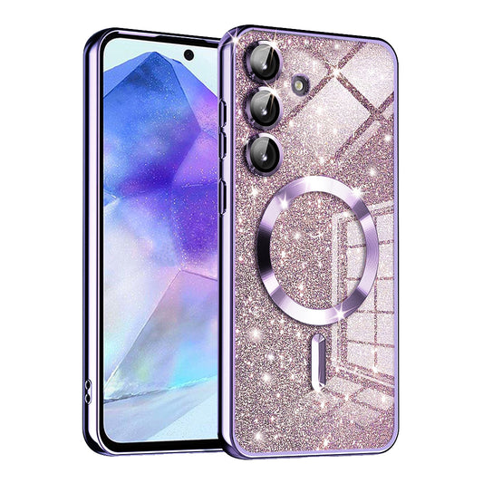 MagSafe ovitek za Samsung Galaxy A55 5G A556, Techsuit, Luxury Glitter, Svetlo vijolična