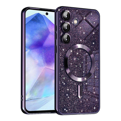 MagSafe ovitek za Samsung Galaxy A55 5G A556, Techsuit, Luxury Glitter, Temno vijoličen