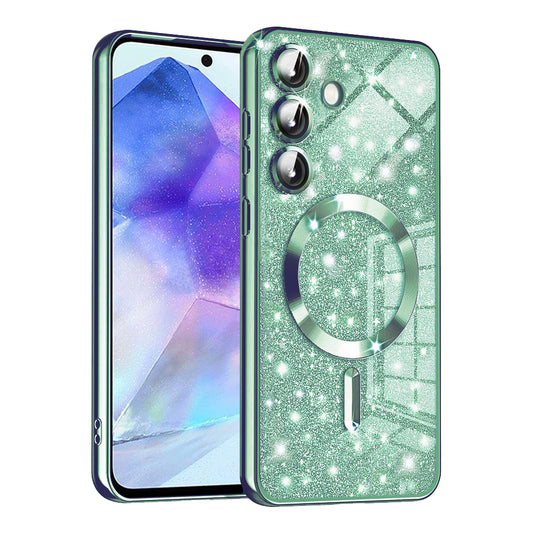 MagSafe ovitek za Samsung Galaxy A55 5G A556, Techsuit, Luxury Glitter, Svetlo zelena
