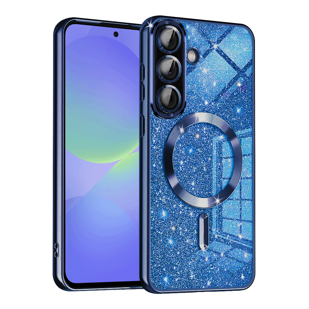 MagSafe ovitek za Samsung Galaxy A56 A566 / A36 A366, Techsuit, Luxury Glitter, Temno modra