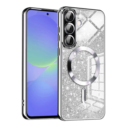 MagSafe ovitek za Samsung Galaxy A56 A566 / A36 A366, Techsuit, Luxury Glitter, srebrn