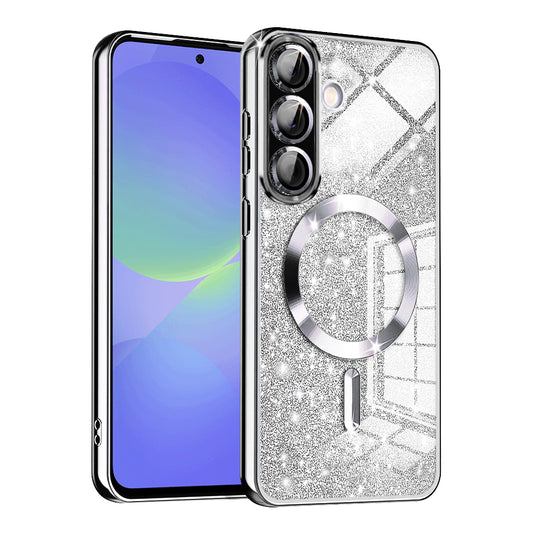 MagSafe ovitek za Samsung Galaxy A56 A566 / A36 A366, Techsuit, Luxury Glitter, srebrn