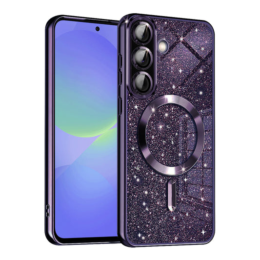 MagSafe ovitek za Samsung Galaxy A56 A566 / A36 A366, Techsuit, Luxury Glitter, Temno vijolična