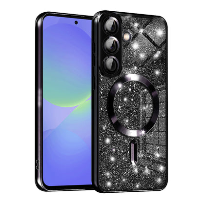 MagSafe ovitek za Samsung Galaxy A56 A566 / A36 A366, Techsuit, Luxury Glitter, Črn