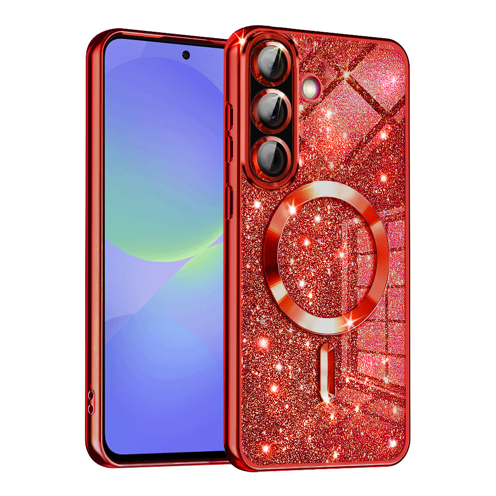 MagSafe ovitek za Samsung Galaxy A56 A566 / A36 A366, Techsuit, Luxury Glitter, Rdeč