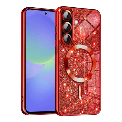 MagSafe ovitek za Samsung Galaxy A56 A566 / A36 A366, Techsuit, Luxury Glitter, Rdeč