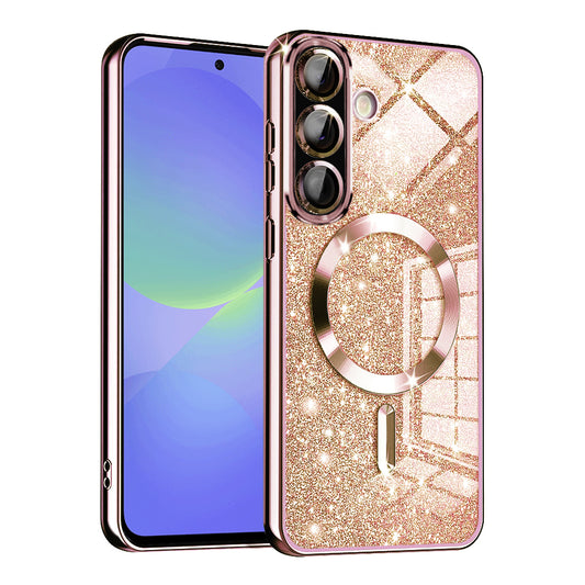 MagSafe ovitek za Samsung Galaxy A56 A566 / A36 A366, Techsuit, Luxury Glitter, Roza zlata