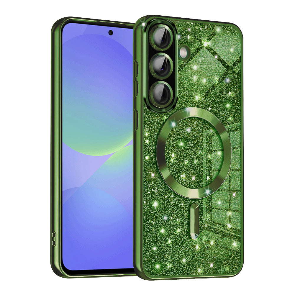 MagSafe ovitek za Samsung Galaxy A56 A566 / A36 A366, Techsuit, Luxury Glitter, Temno zelena