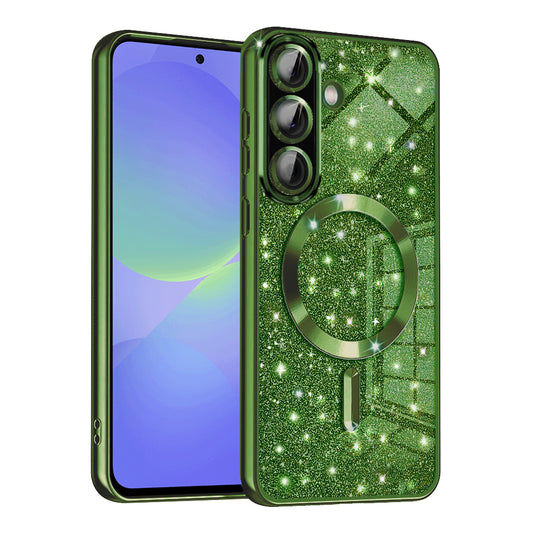 MagSafe ovitek za Samsung Galaxy A56 A566 / A36 A366, Techsuit, Luxury Glitter, Temno zelena