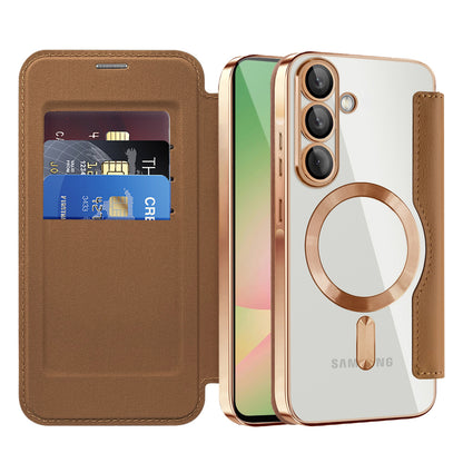 MagSafe ovitek za Samsung Galaxy A56 A566, Techsuit, SmartMag Book, rjav