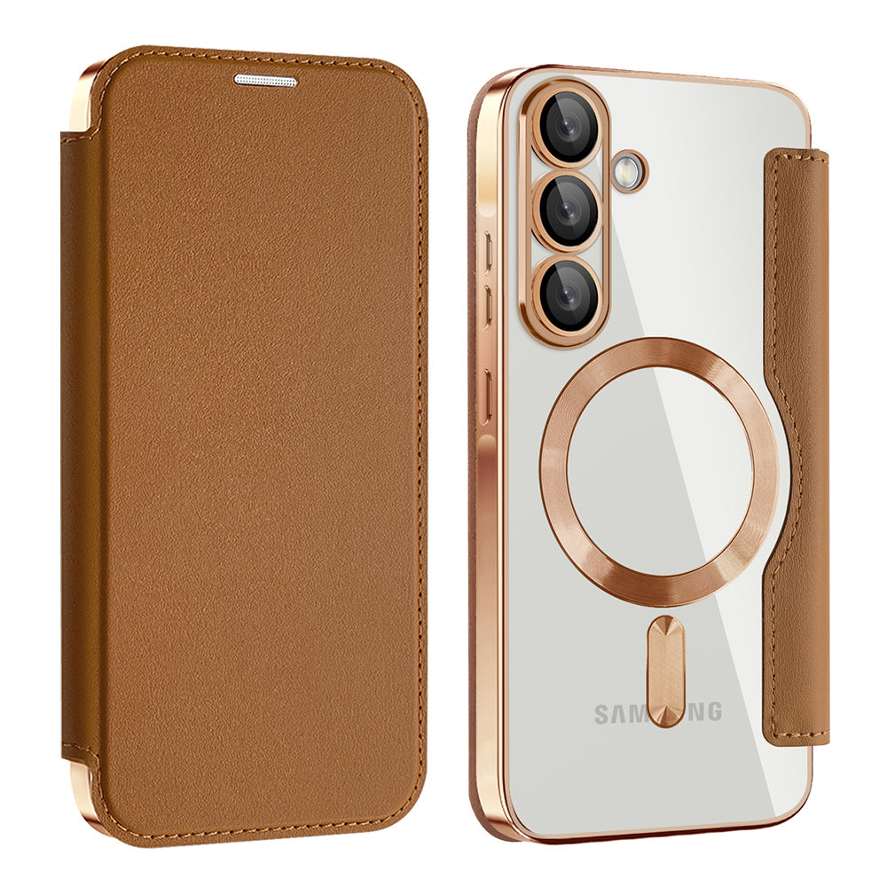 MagSafe ovitek za Samsung Galaxy A56 A566, Techsuit, SmartMag Book, rjav