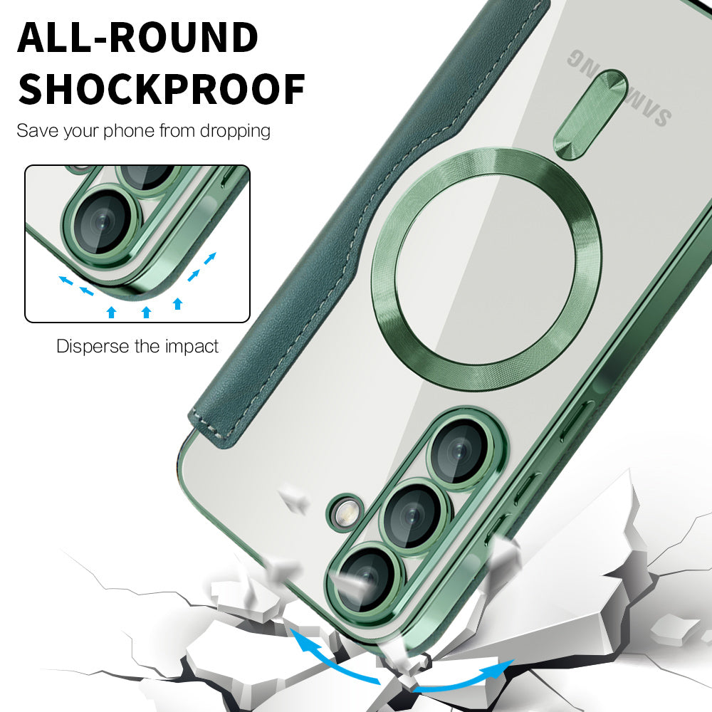 MagSafe Case for Samsung Galaxy A56 A566, Techsuit, SmartMag Book, Green
