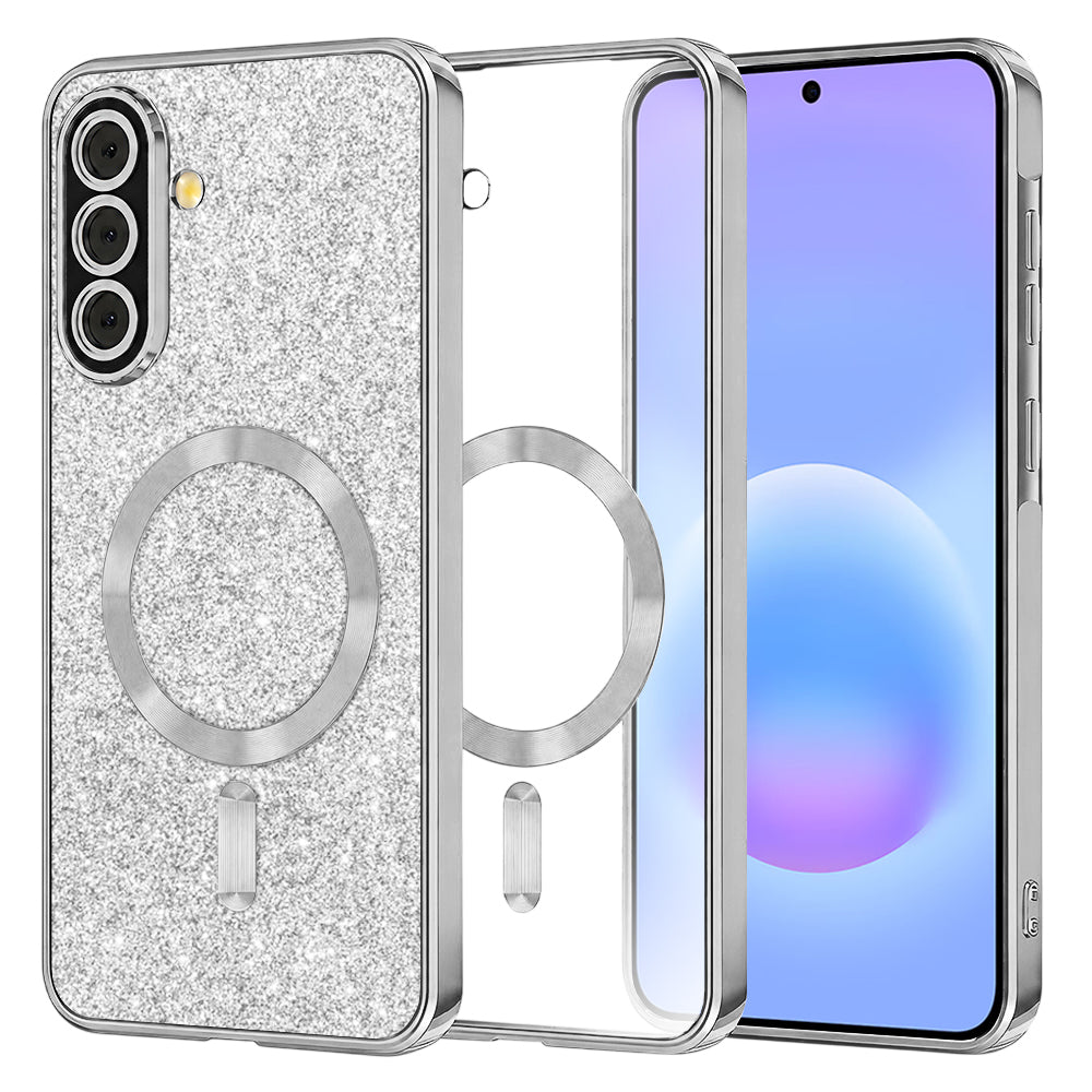 MagSafe ovitek za Samsung Galaxy A57 5G, Techsuit, Luxury Glitter, srebrn