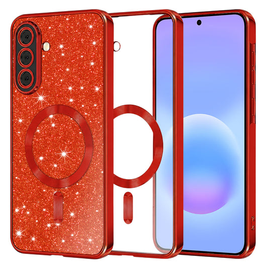 MagSafe ovitek za Samsung Galaxy A57 5G, Techsuit, Luxury Glitter, Rdeč