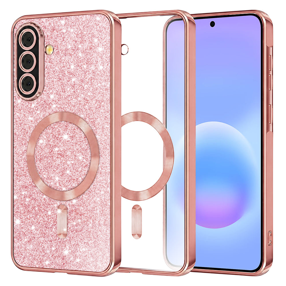 MagSafe ovitek za Samsung Galaxy A57 5G, Techsuit, Luxury Glitter, rožnato zlata
