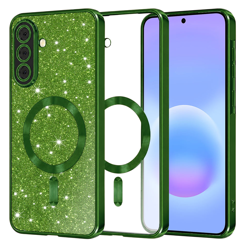 MagSafe ovitek za Samsung Galaxy A57 5G, Techsuit, Luxury Glitter, Temno zelena